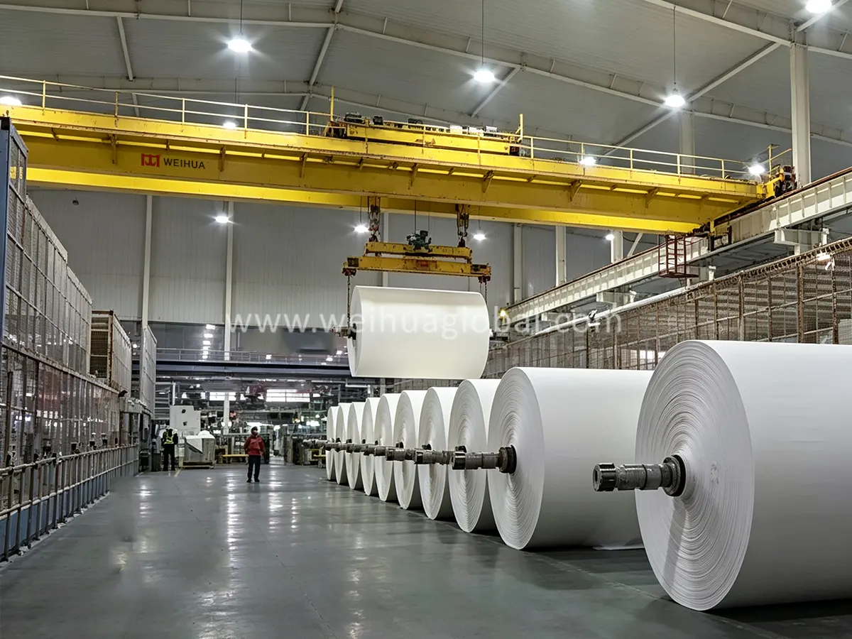 16t Weihua double girder overhead crane lifting a paper roll in an Australian paper mill