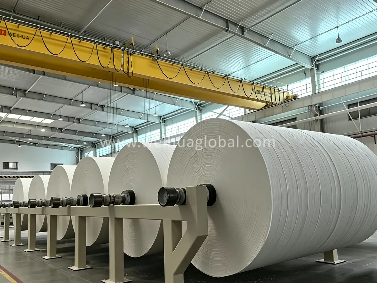 Weihua overhead crane above paper roll storage stand